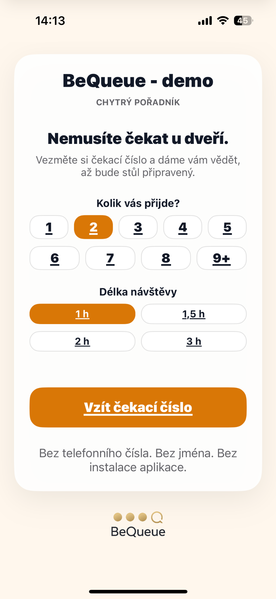 BeQueue výběr počtu hostů